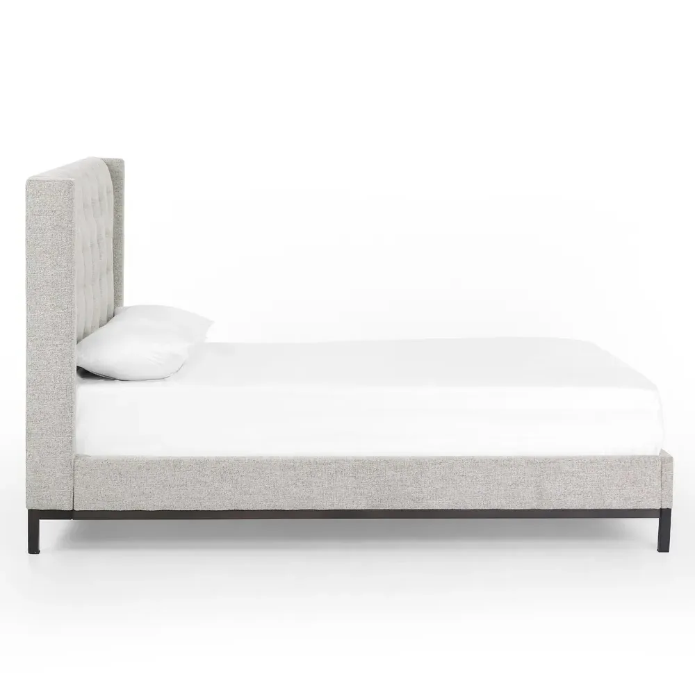 Nyla Queen Size Tufted Platform Bed - Light Grey, Fabric