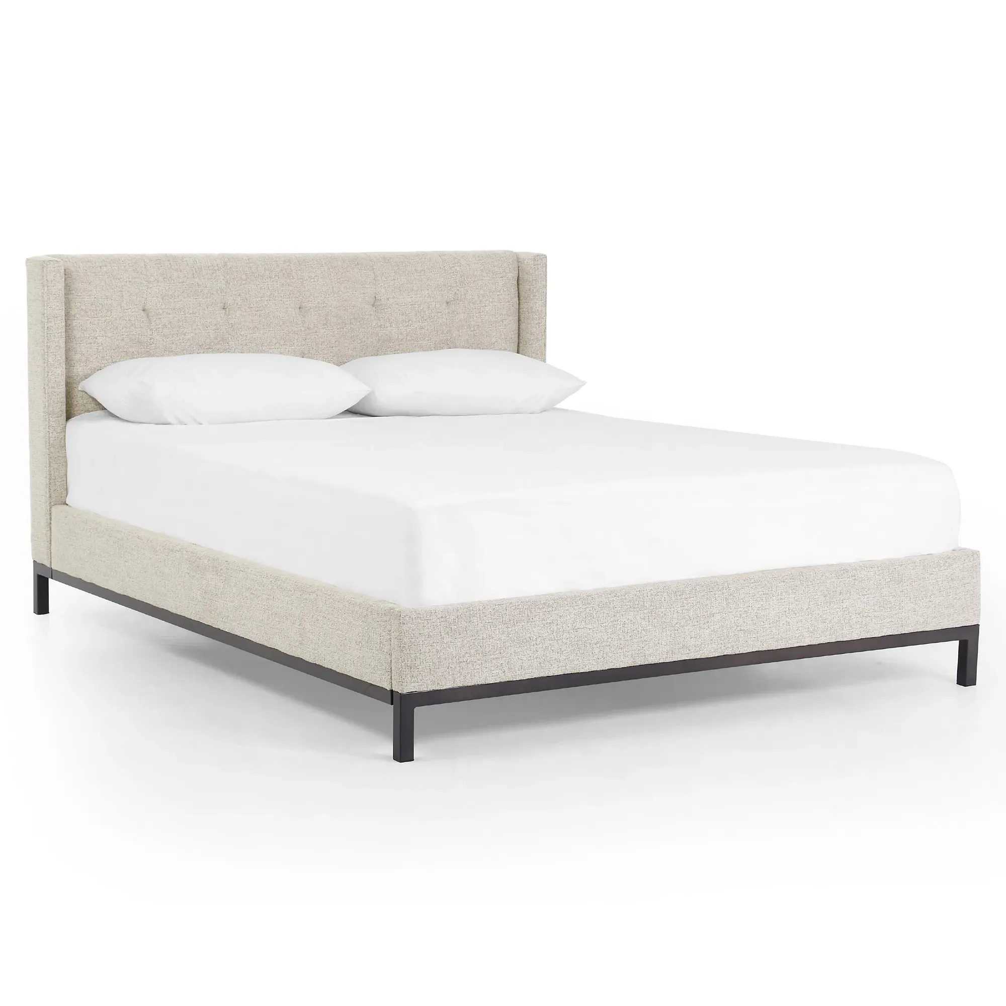 Nyla Queen Size Tufted Platform Bed - Light Grey, Iron