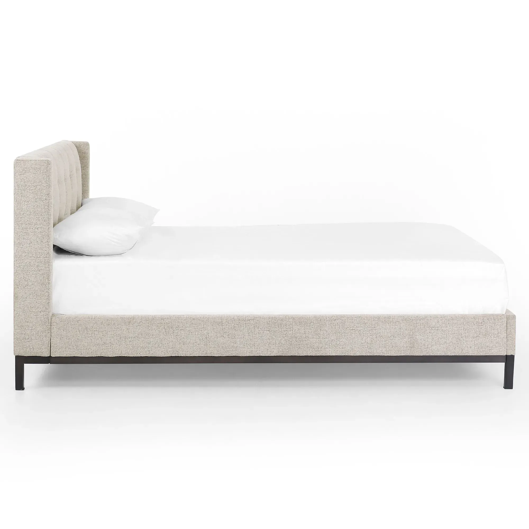 Nyla Queen Size Tufted Platform Bed - Light Grey, Iron