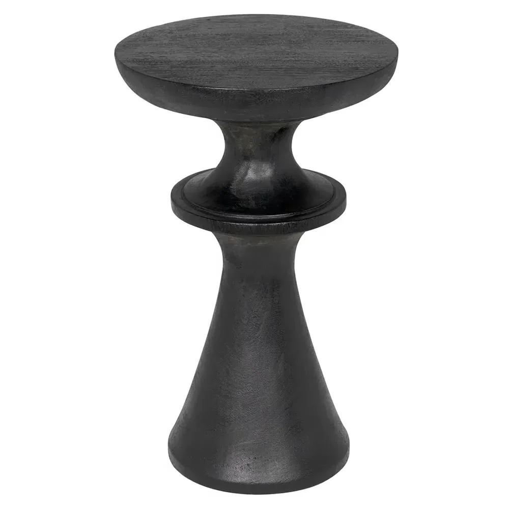 Nylah Round Pedestal Side Table - Black, Wood