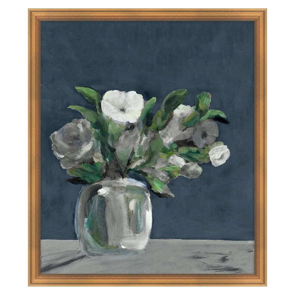 Nympha Floral & Botanical Gold Frame Painting 2 - Blue