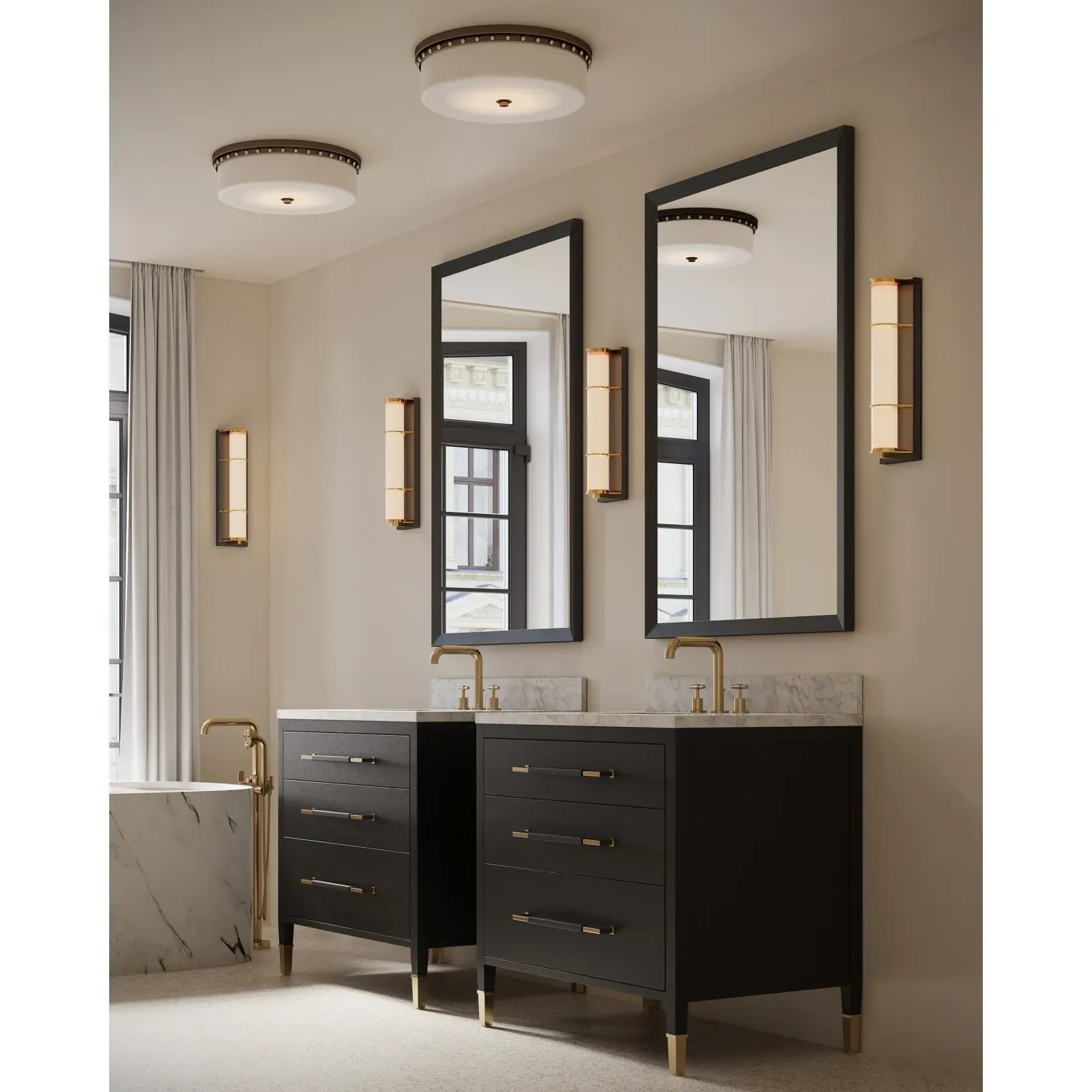 Nyro Flush Mount Ceiling Light - Antique Brass, Metal