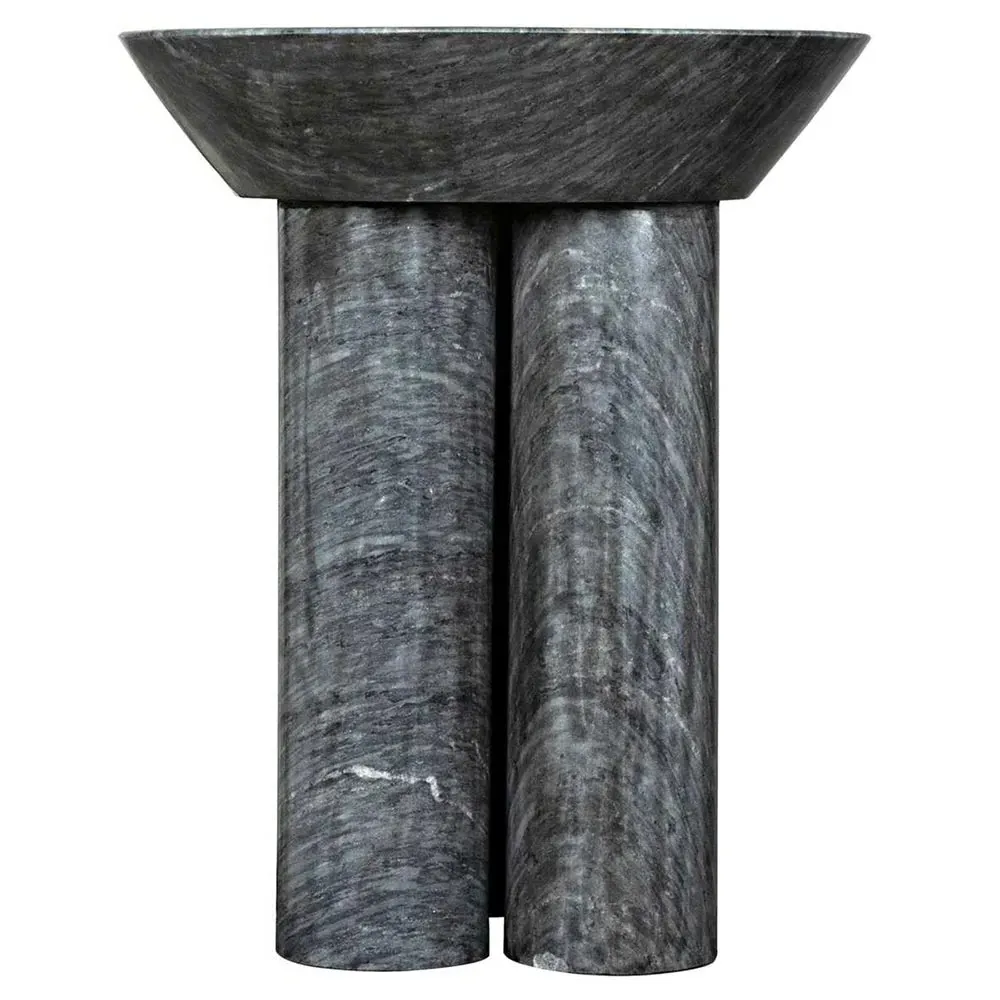 Nyx Round Pedestal Side Table - Black, Marble