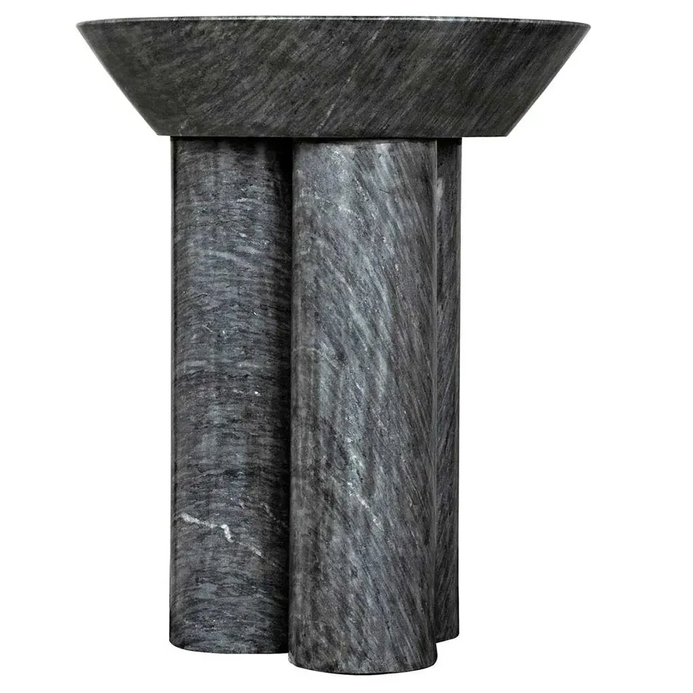 Nyx Round Pedestal Side Table - Black, Marble