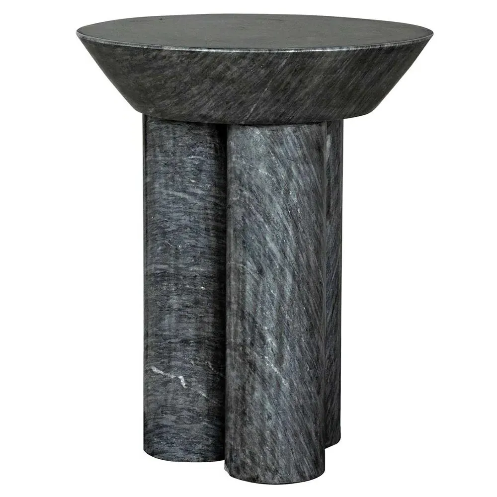 Nyx Round Pedestal Side Table - Black, Marble