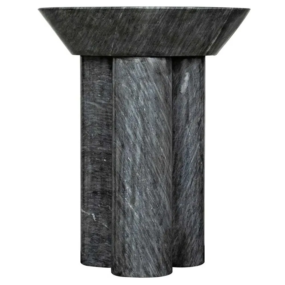 Nyx Round Pedestal Side Table - Black, Marble