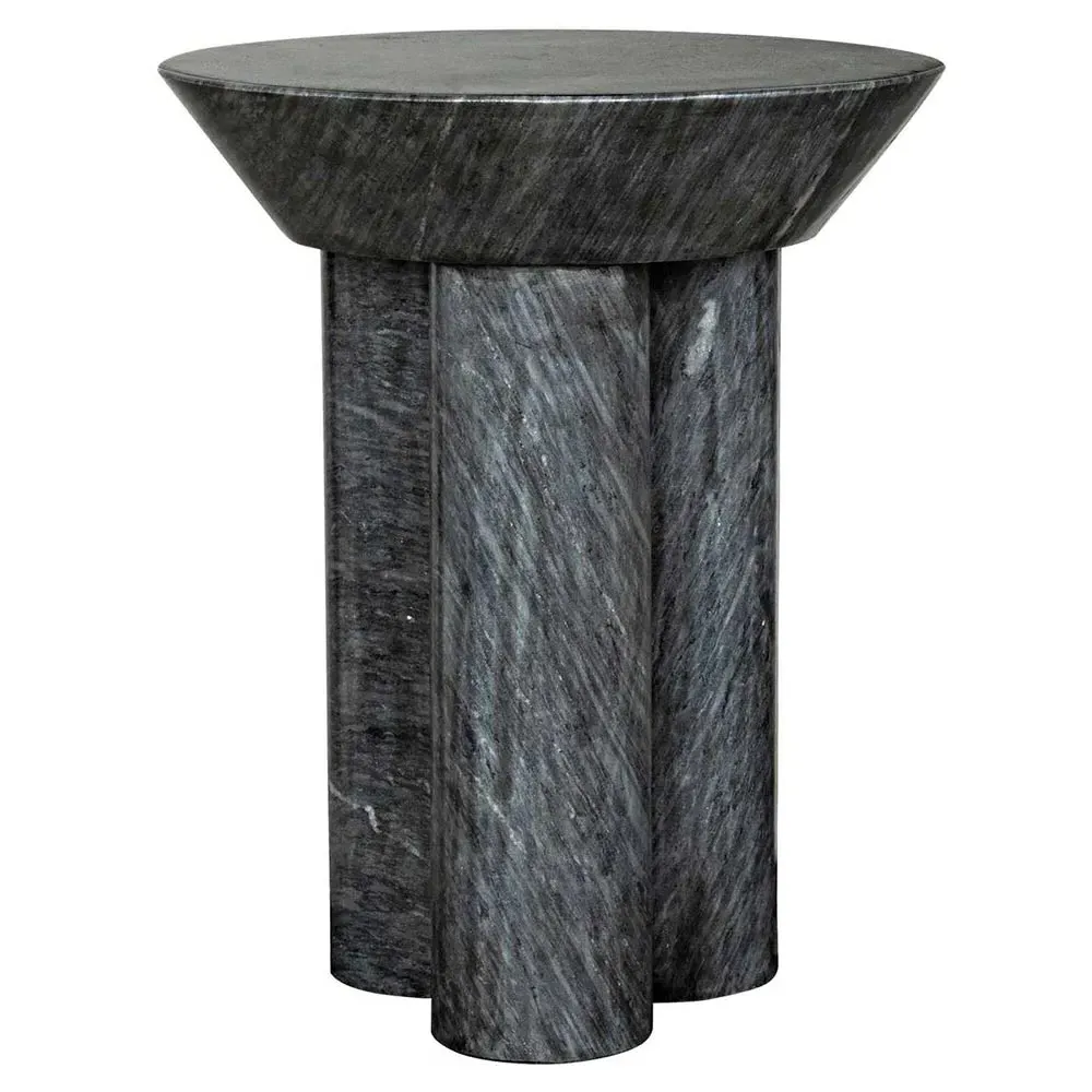 Nyx Round Pedestal Side Table - Black, Marble