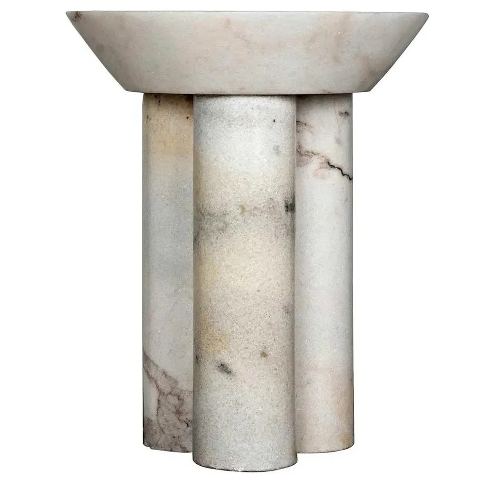 Nyx Round Pedestal Side Table - White, Marble