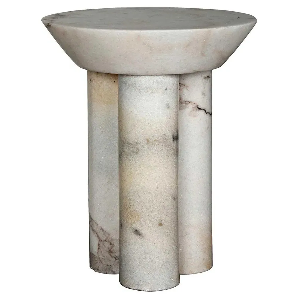 Nyx Round Pedestal Side Table - White, Marble