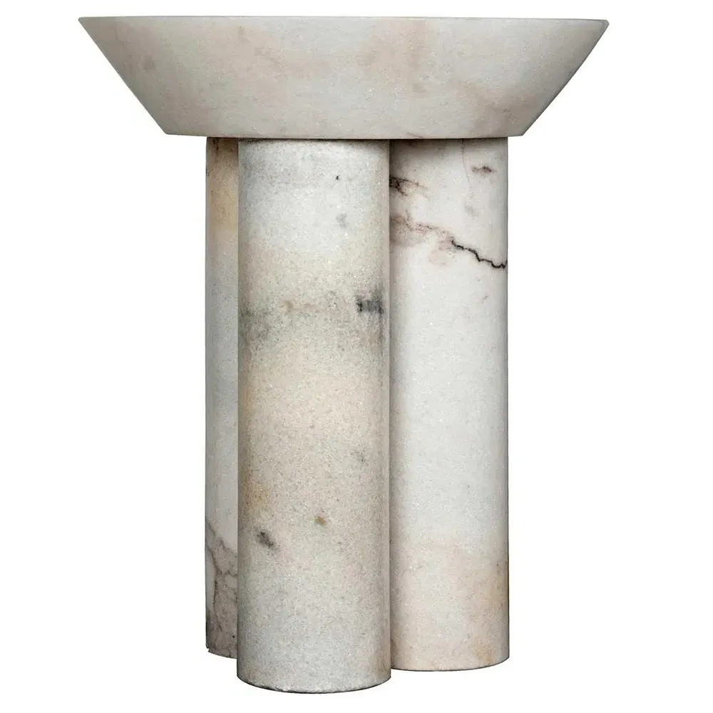 Nyx Round Pedestal Side Table - White, Marble