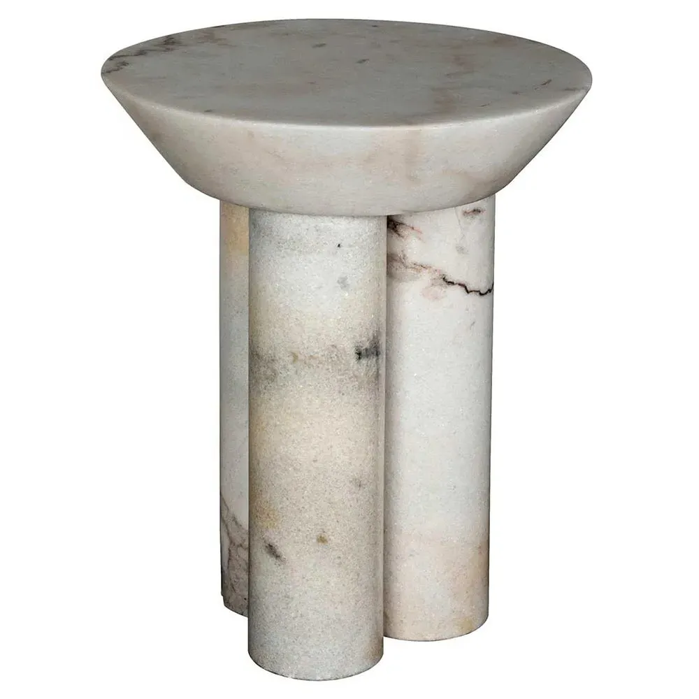 Nyx Round Pedestal Side Table - White, Marble