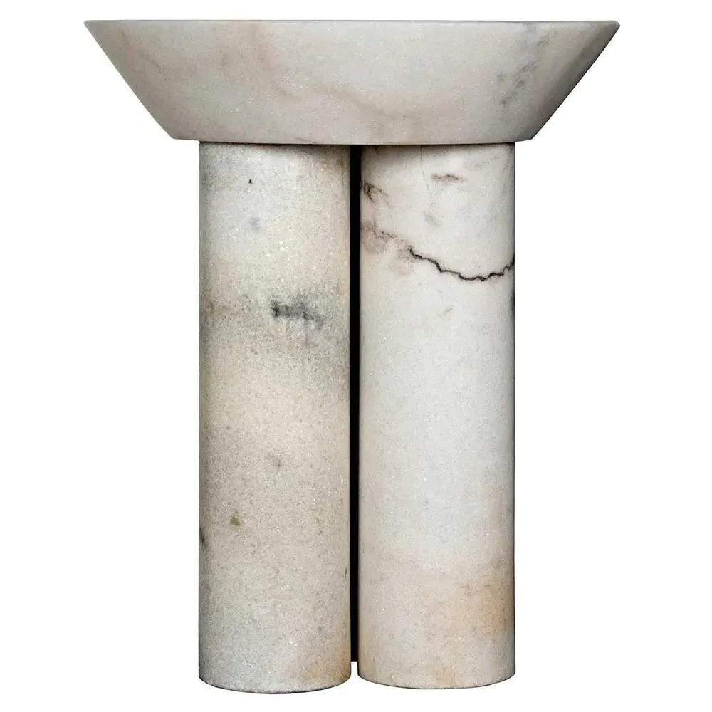 Nyx Round Pedestal Side Table - White, Marble