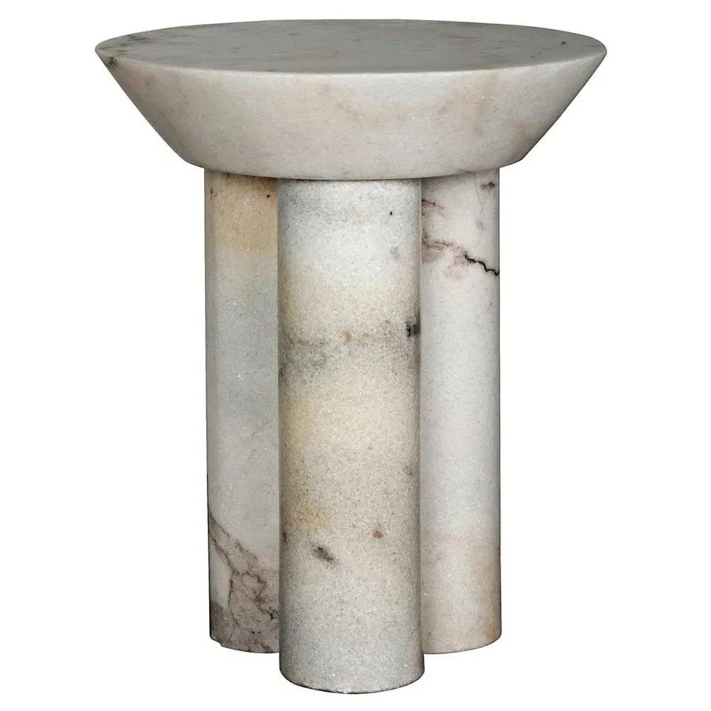 Nyx Round Pedestal Side Table - White, Marble image