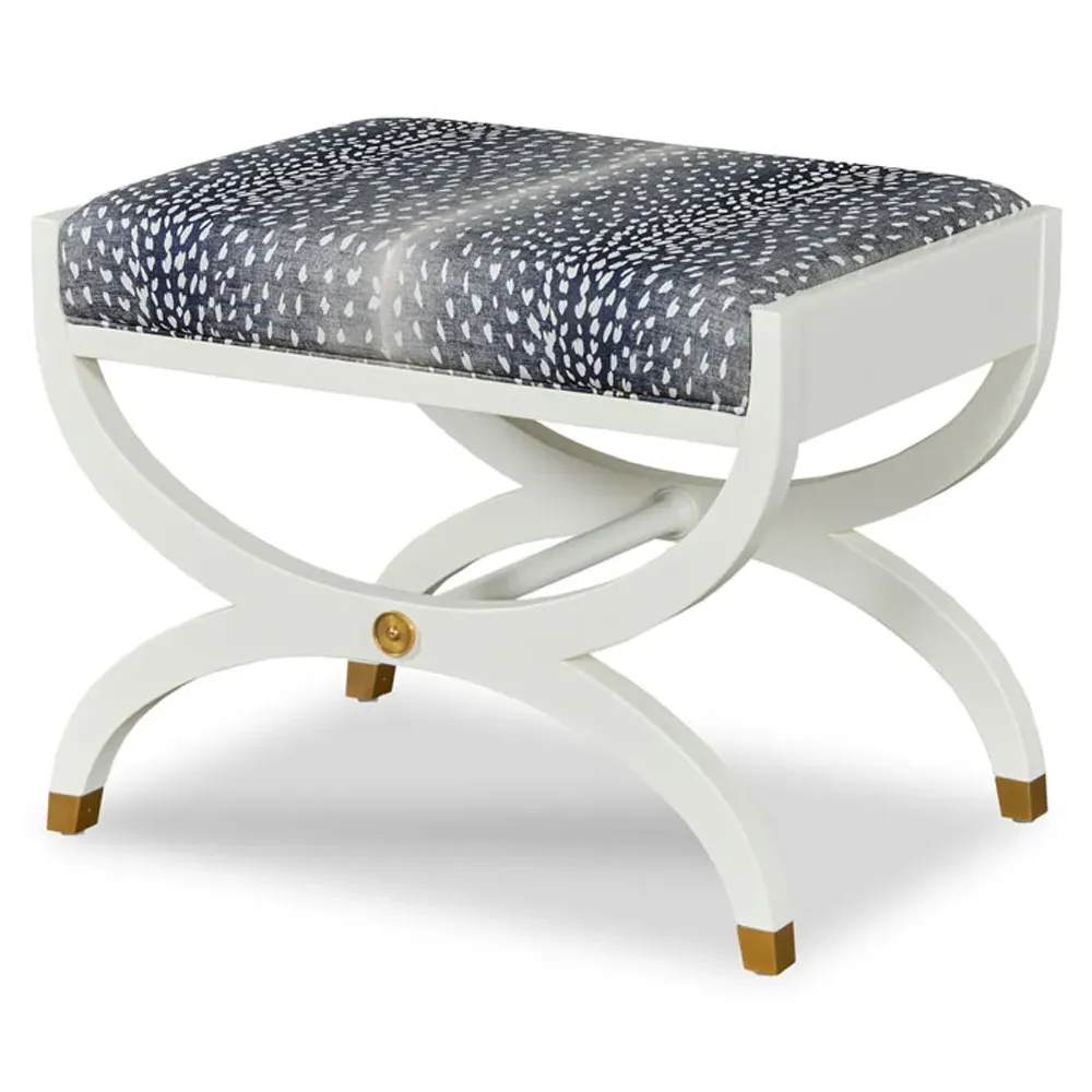 O'Brien Upholstered Stool - White Dove, Navy Blue