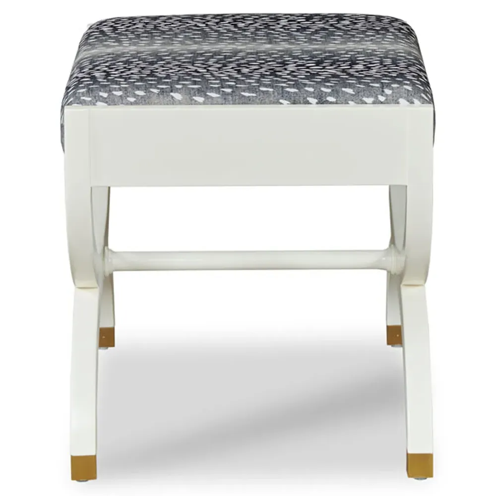 O'Brien Upholstered Stool - White Dove, Navy Blue
