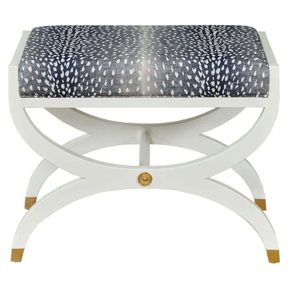 O'Brien Upholstered Stool - White Dove, Navy Blue