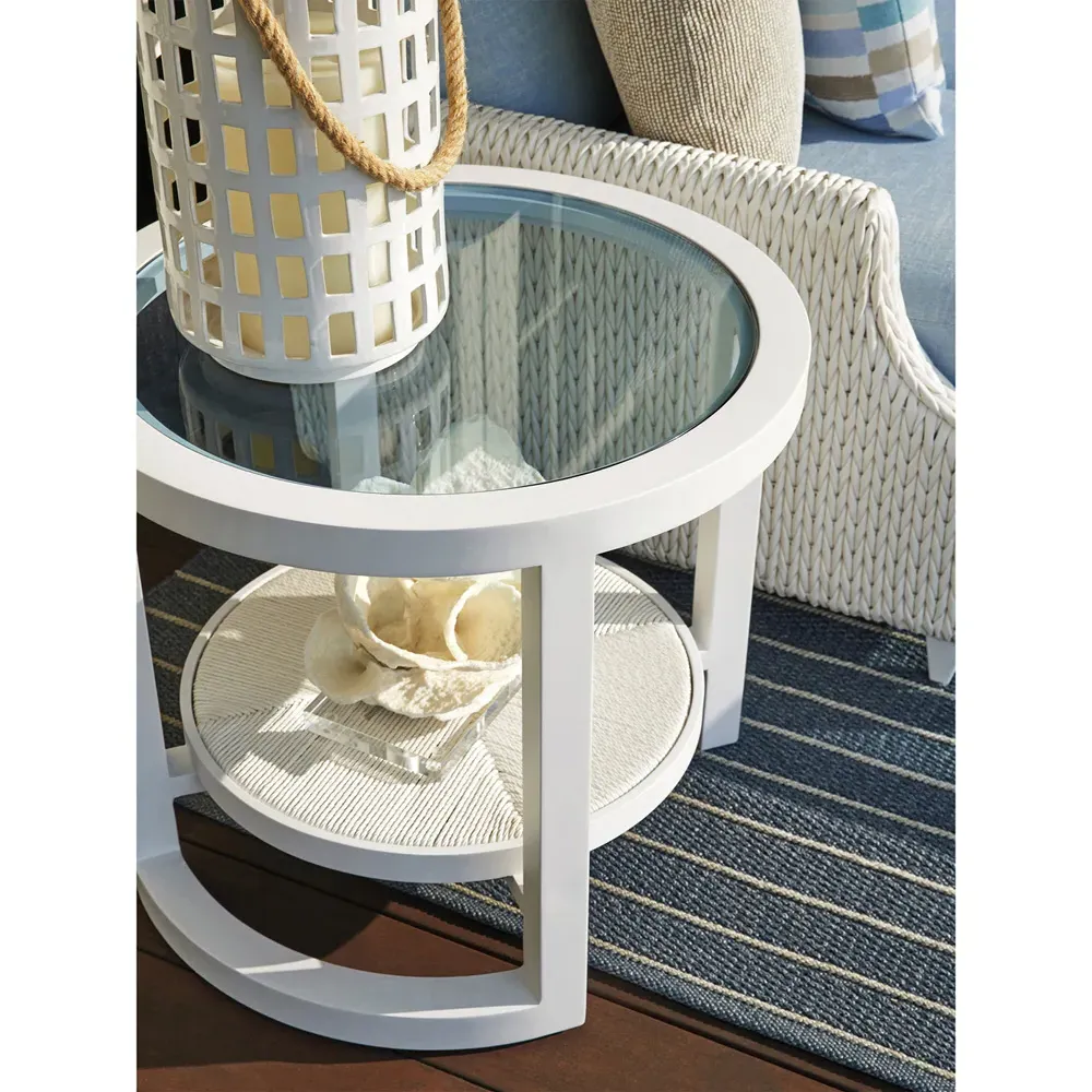 Ocean Breeze Promenade Round End Table - Blue, Glass