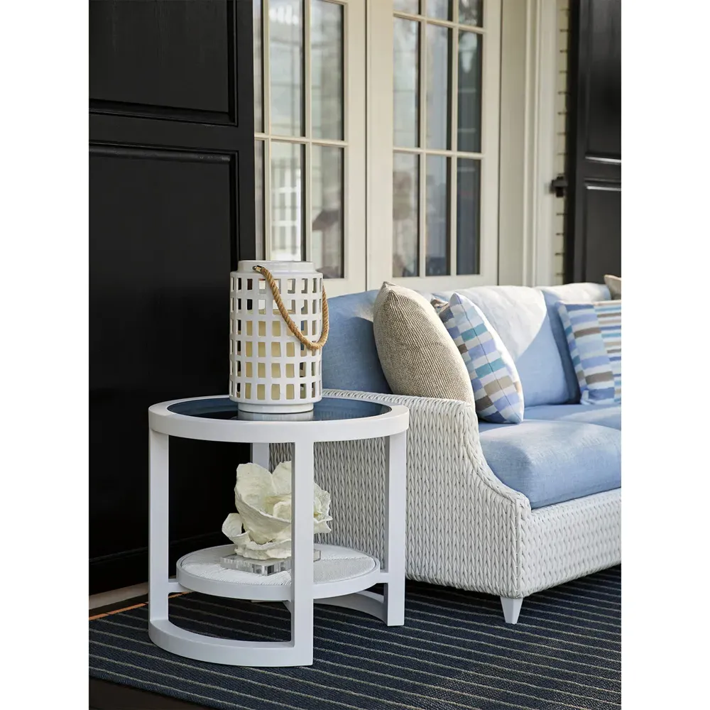 Ocean Breeze Promenade Round End Table - Blue, Glass