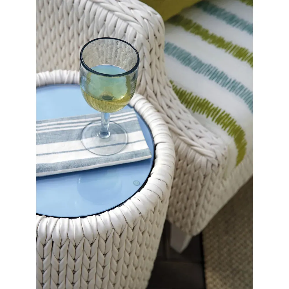 Ocean Breeze Promenade Square Side Table - Blue, Wicker