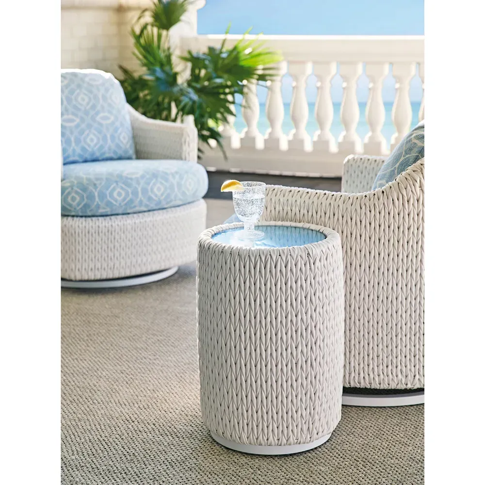 Ocean Breeze Promenade Square Side Table - Blue, Wicker