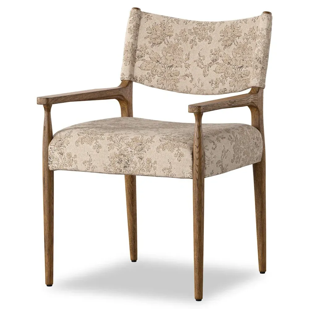 Odelia Dining Arm Chair - Beige Printed, Oak Wood