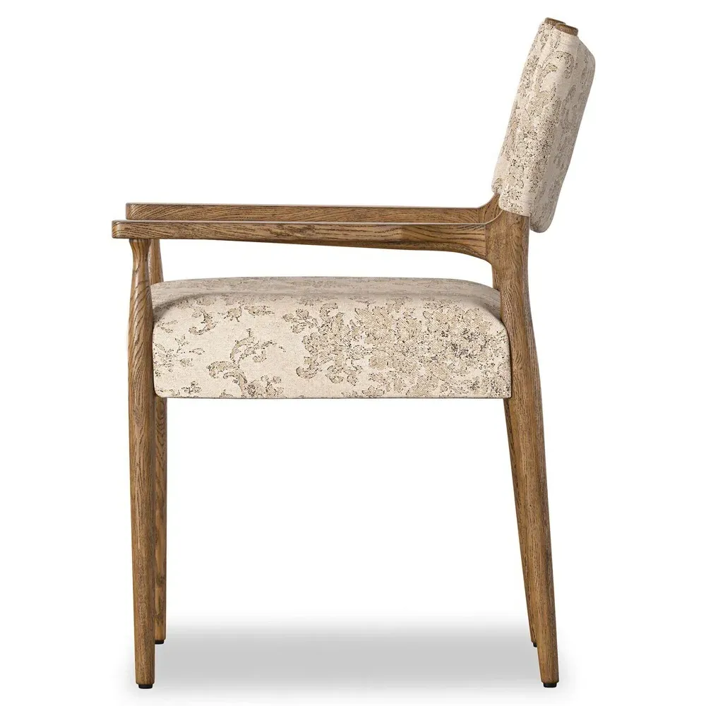 Odelia Dining Arm Chair - Beige Printed, Oak Wood