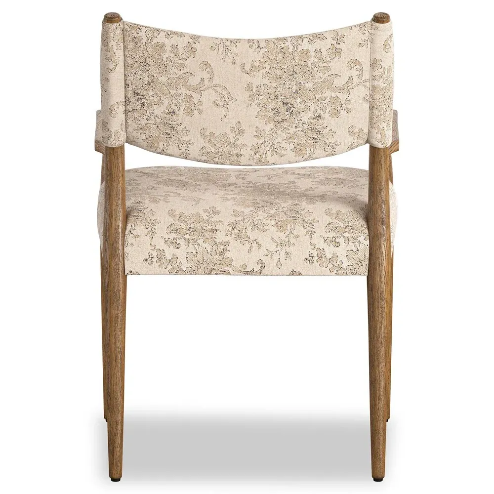 Odelia Dining Arm Chair - Beige Printed, Oak Wood