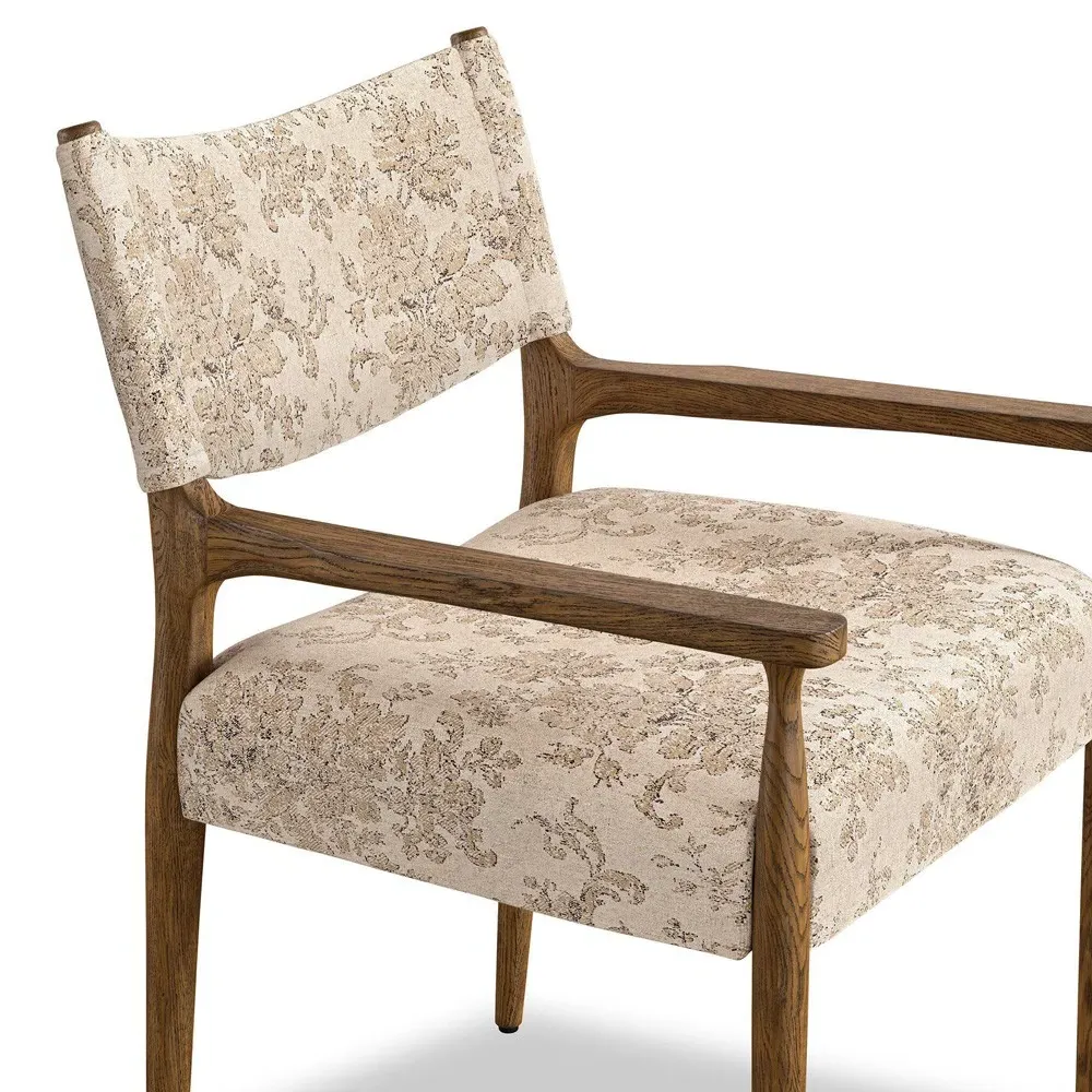 Odelia Dining Arm Chair - Beige Printed, Oak Wood