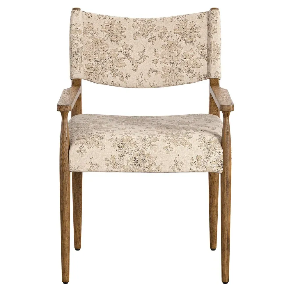 Odelia Dining Arm Chair - Beige Printed, Oak Wood