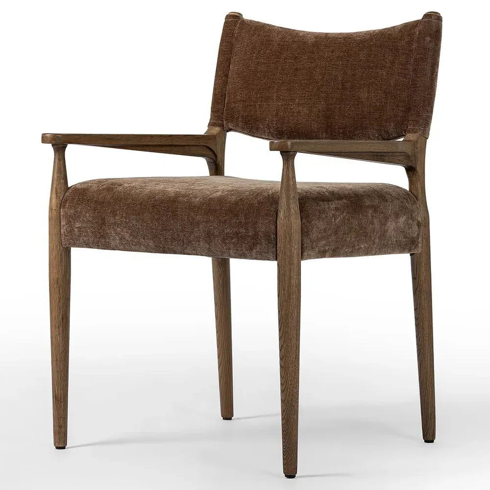 Odelia Dining Arm Chair - Brown, Velvet