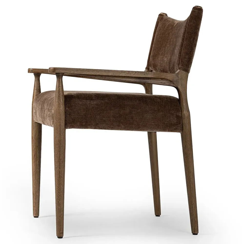 Odelia Dining Arm Chair - Brown, Velvet