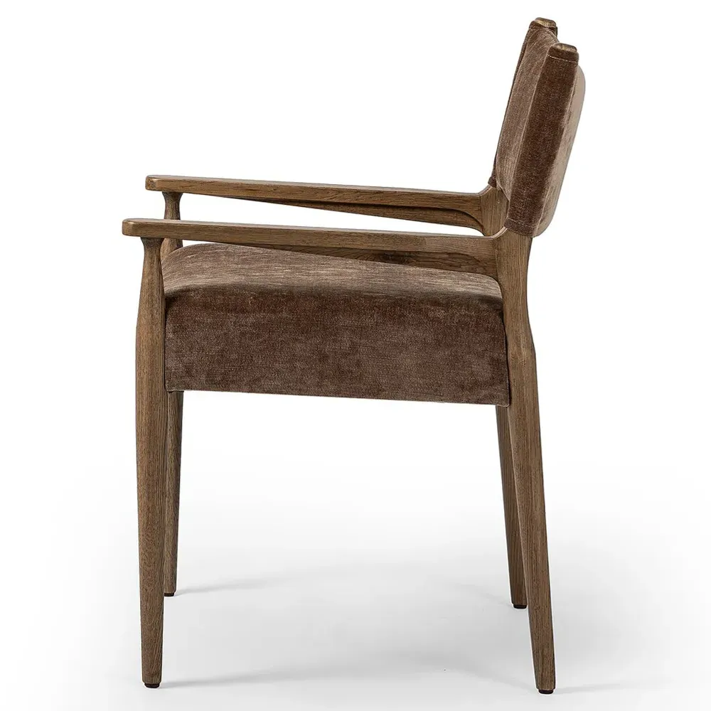 Odelia Dining Arm Chair - Brown, Velvet