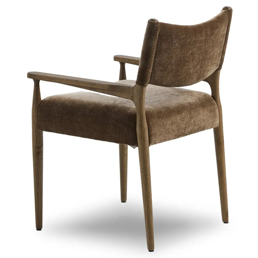 Odelia Dining Arm Chair - Brown, Velvet