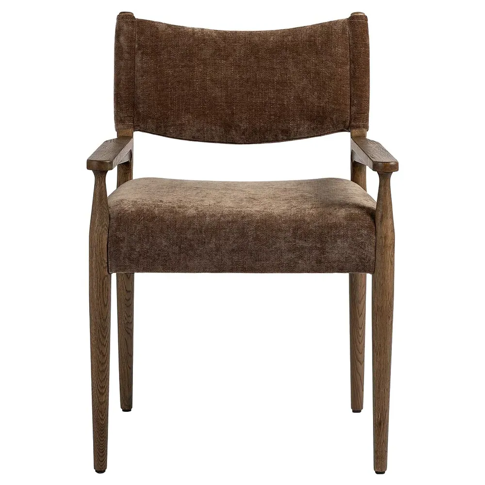 Odelia Dining Arm Chair - Brown, Velvet