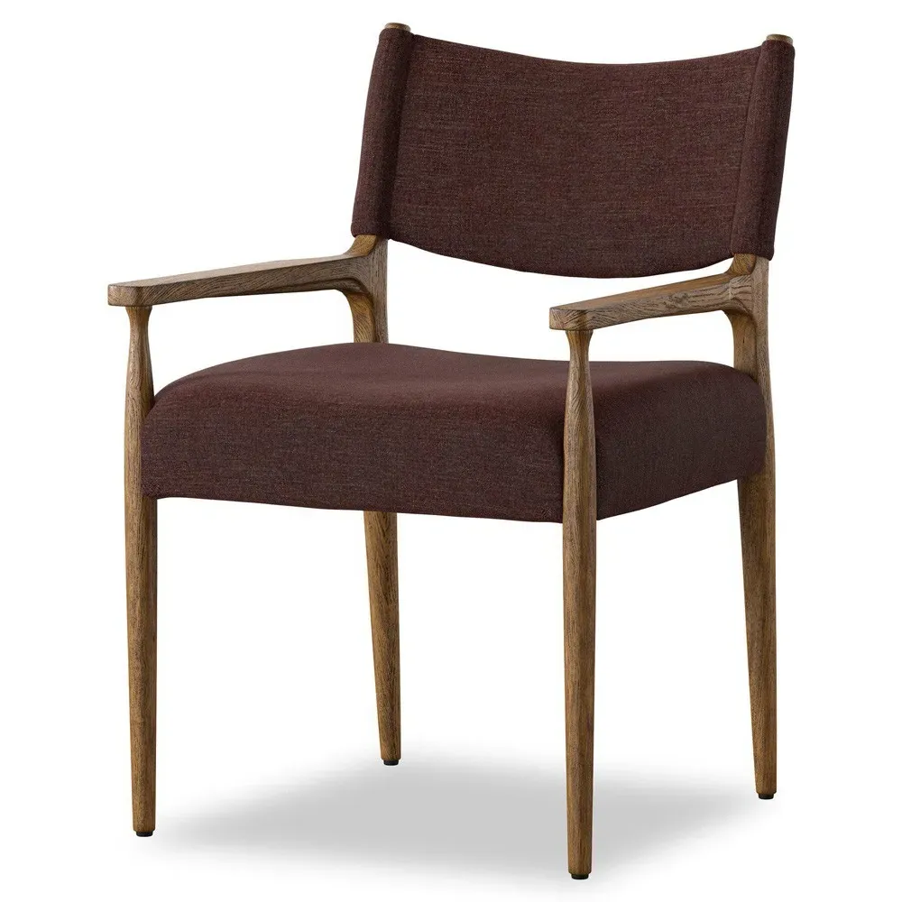 Odelia Dining Arm Chair - Maroon, Velvet