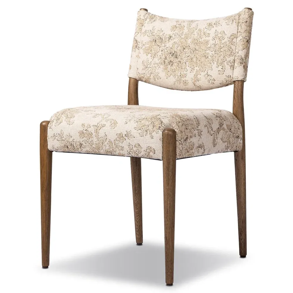 Odelia Dining Chair - Beige Printed, Oak Wood