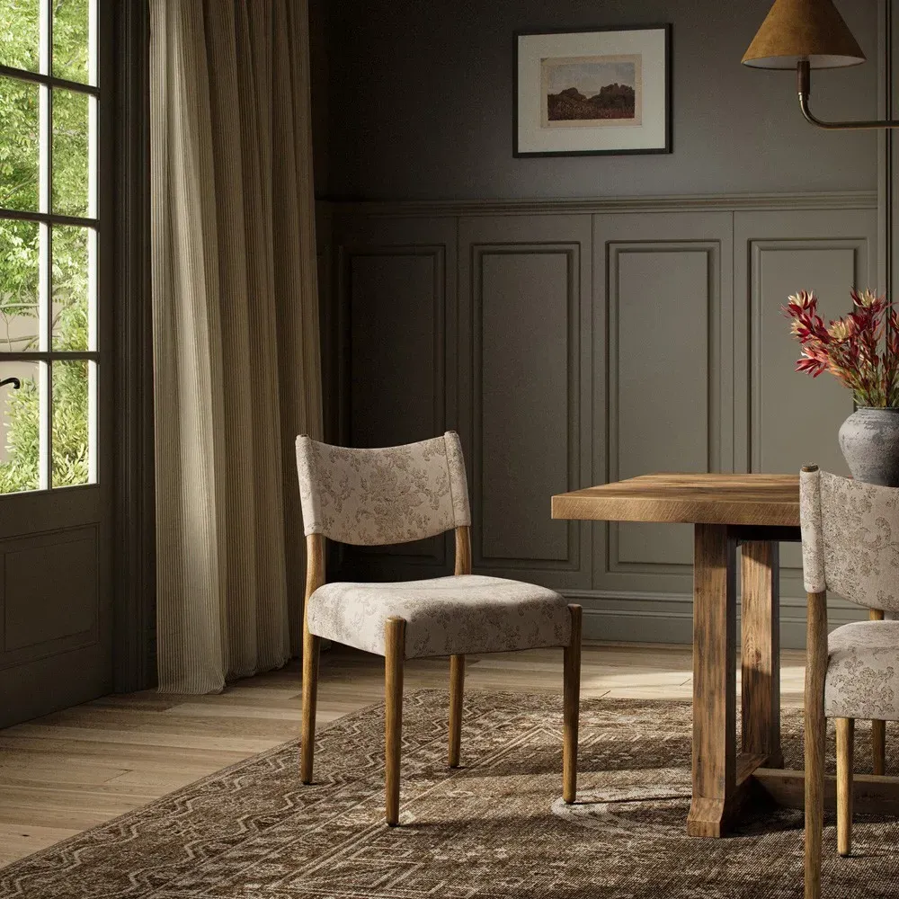 Odelia Dining Chair - Beige Printed, Oak Wood