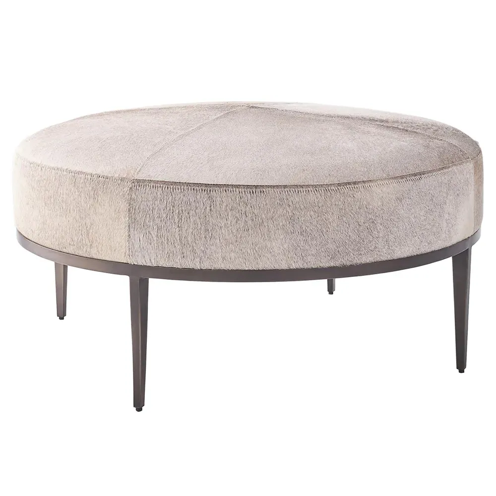 Odette Round Cocktail Ottoman - Grey, Hair-on-Hide image