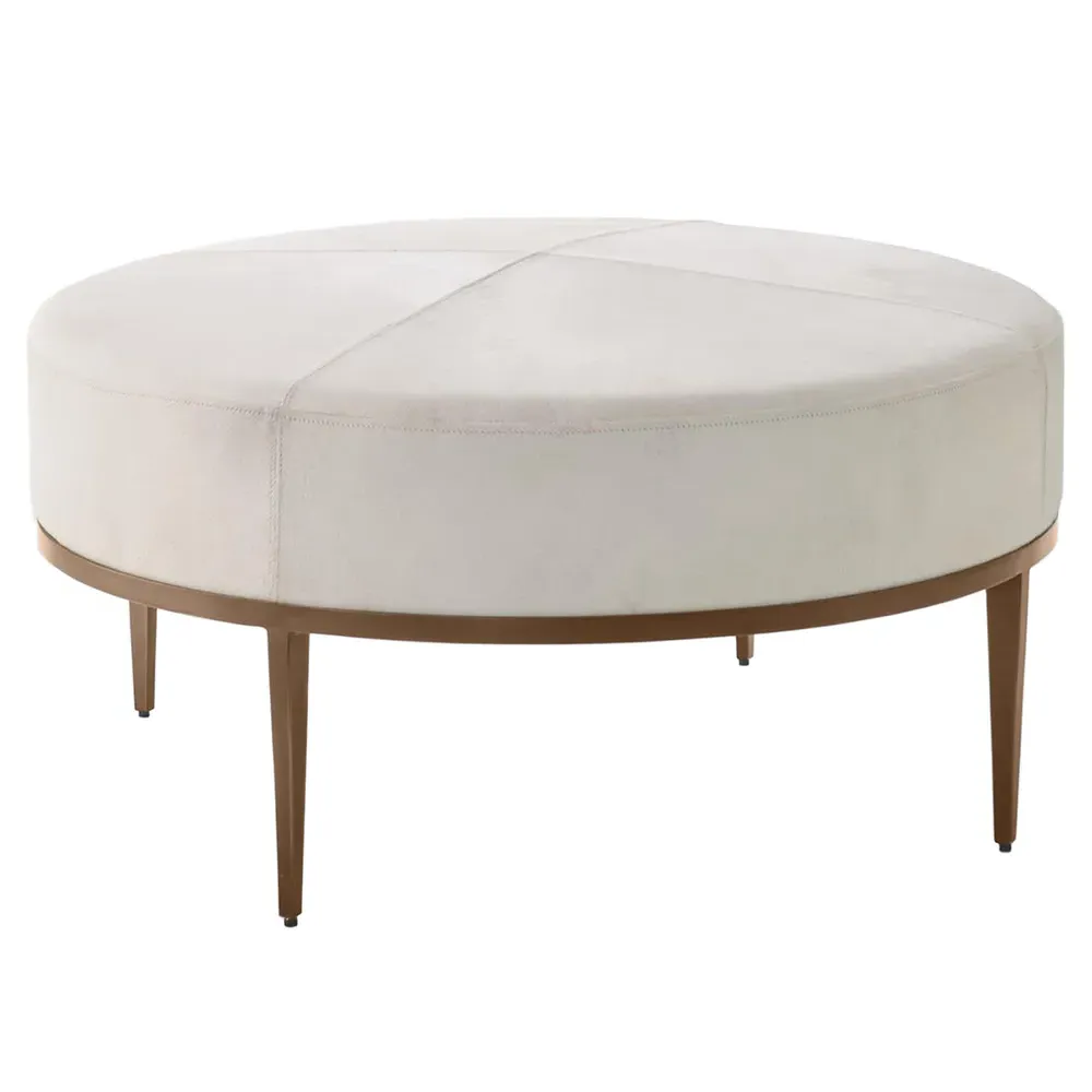 Odette Round Cocktail Ottoman - White, Hair-on-Hide