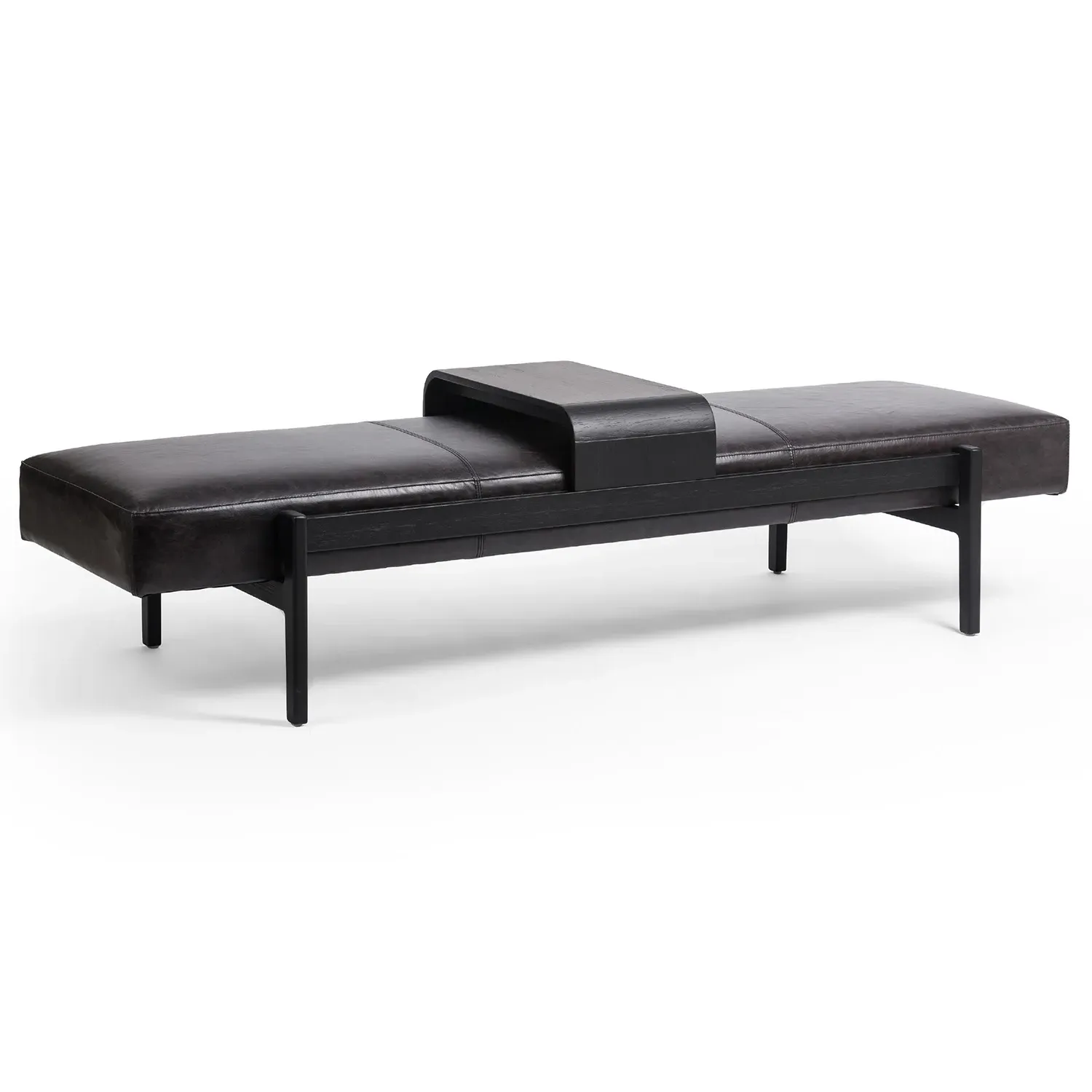 Odi Entryway Bench with Sliding Tray - Black, Leather