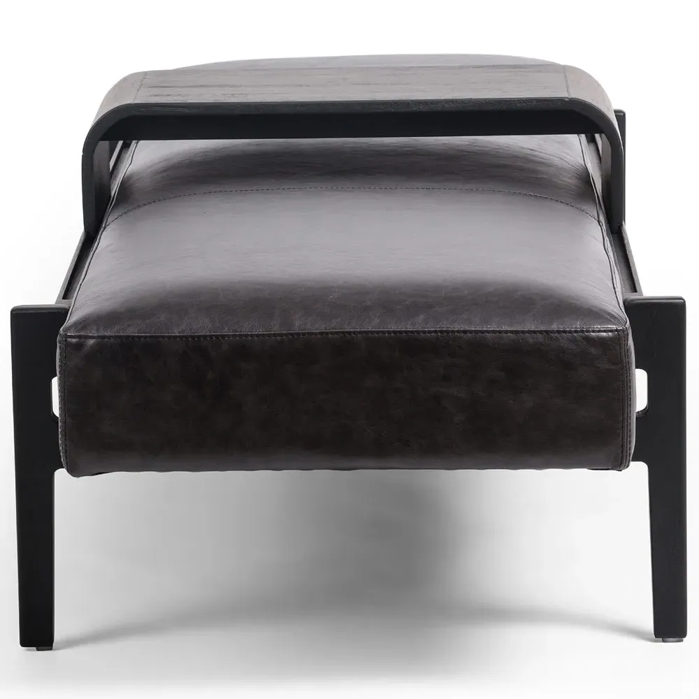 Odi Entryway Bench with Sliding Tray - Black, Leather