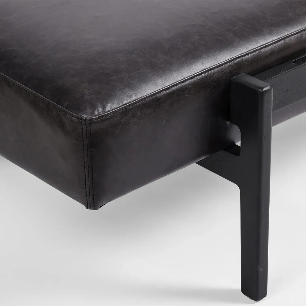 Odi Entryway Bench with Sliding Tray - Black, Leather