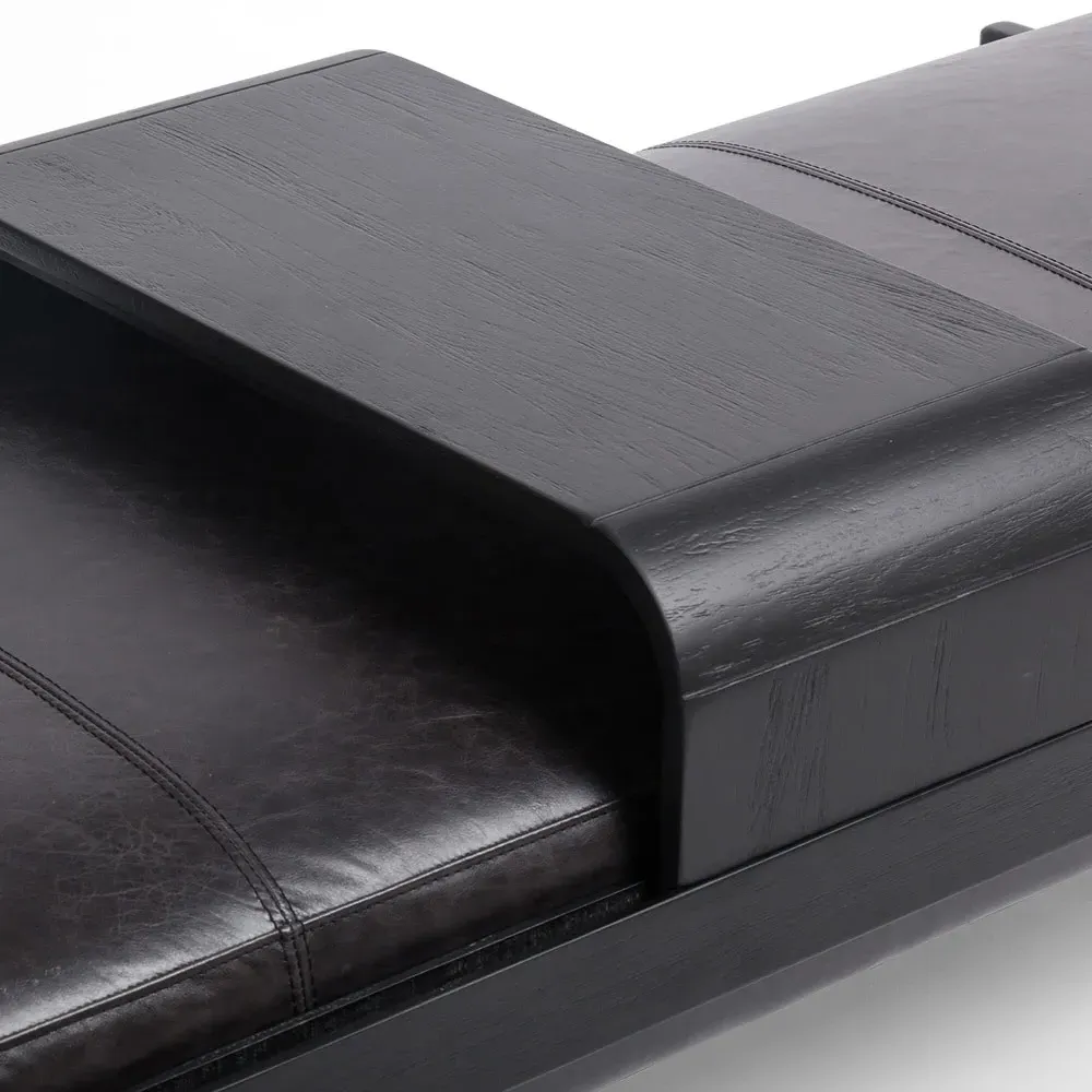 Odi Entryway Bench with Sliding Tray - Black, Leather