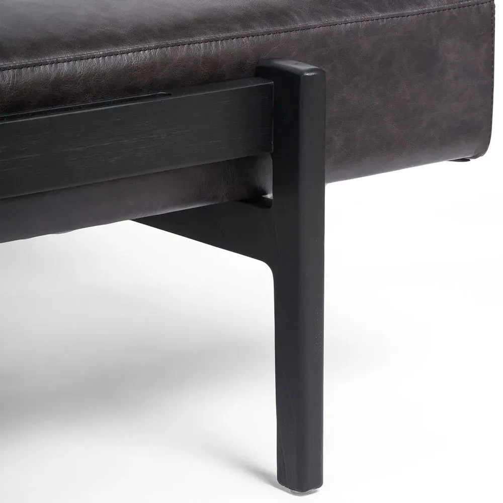 Odi Entryway Bench with Sliding Tray - Black, Leather