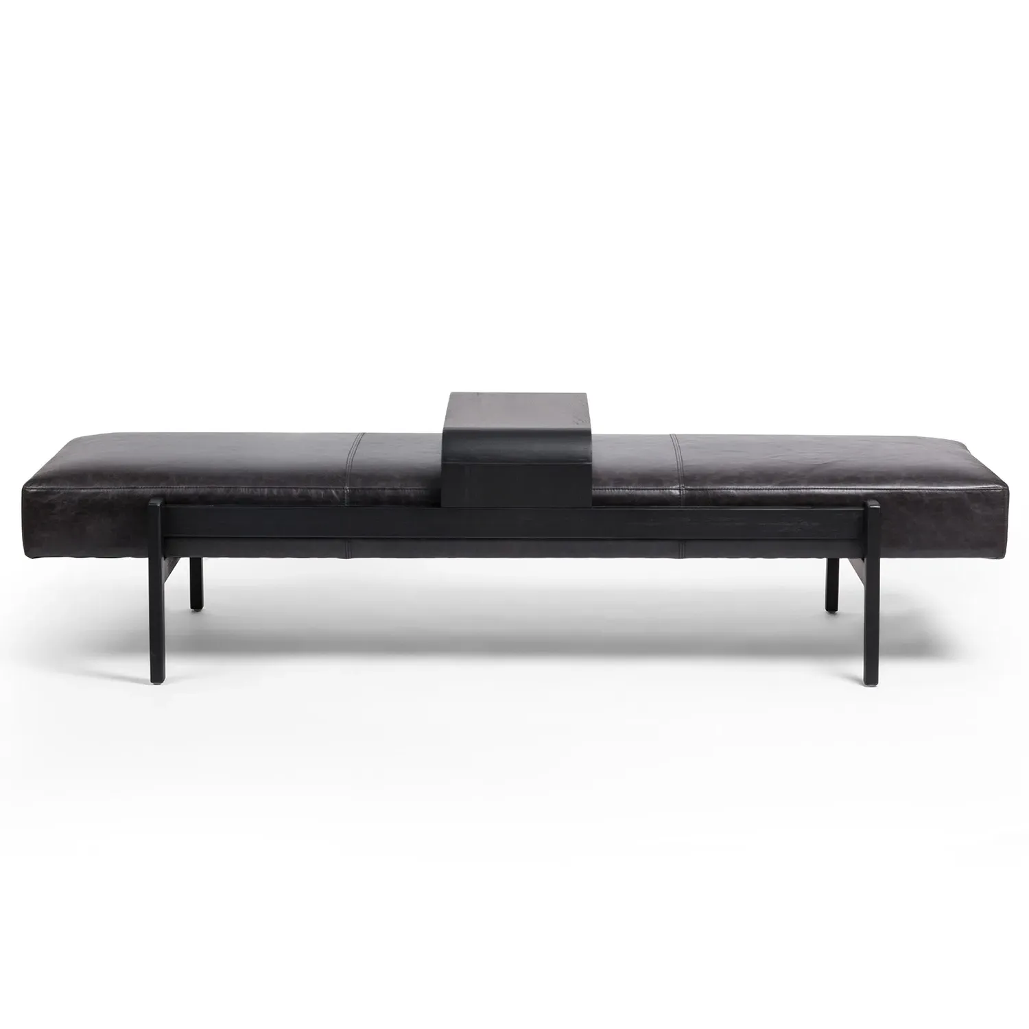 Odi Entryway Bench with Sliding Tray - Black, Leather