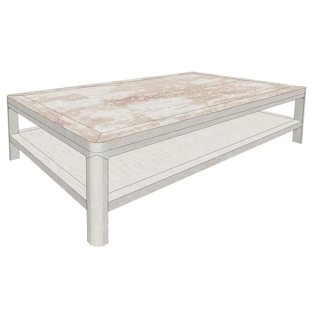 Odilia 2 Tier Rectangular Coffee Table - White, Pine Wood