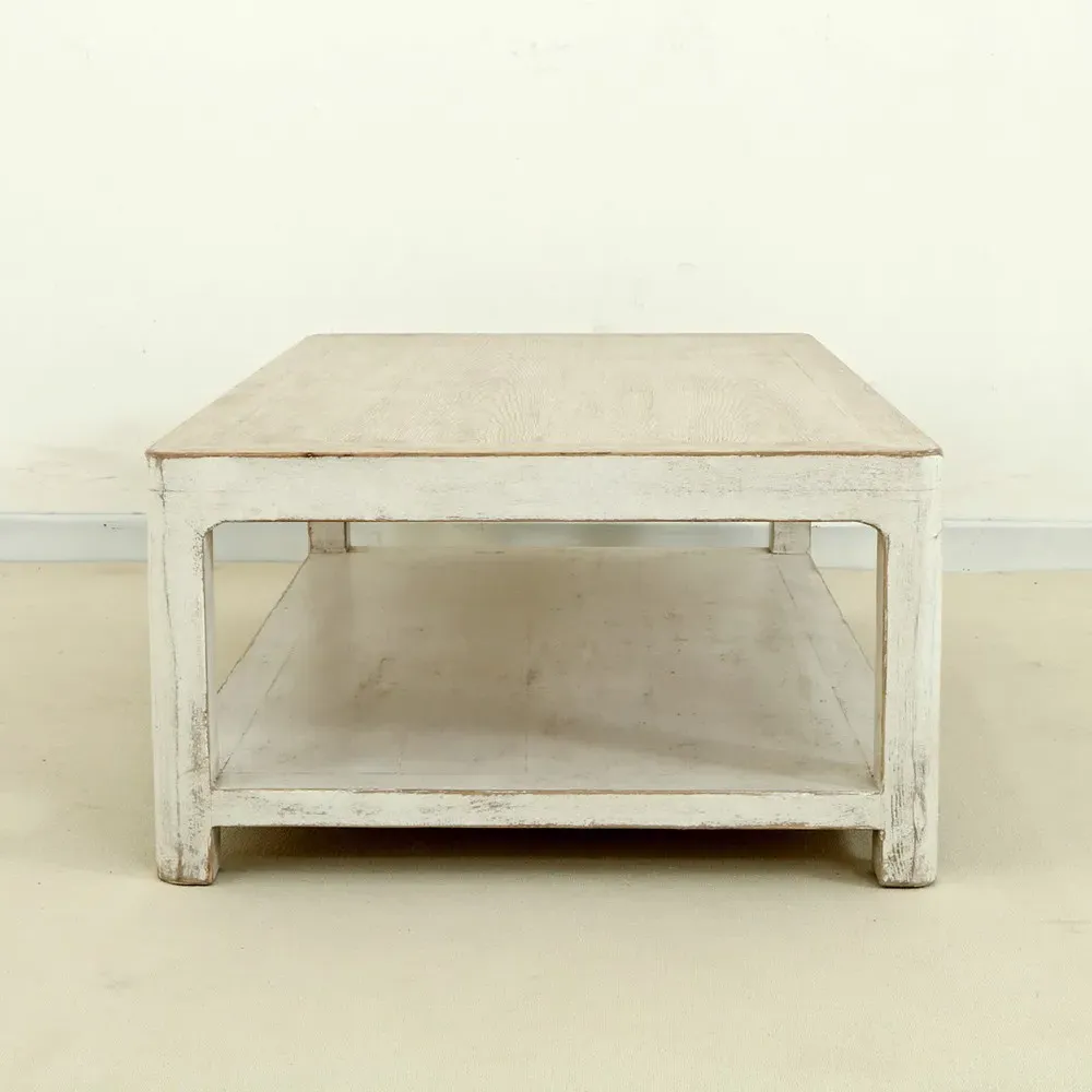 Odilia 2 Tier Rectangular Coffee Table - White, Pine Wood