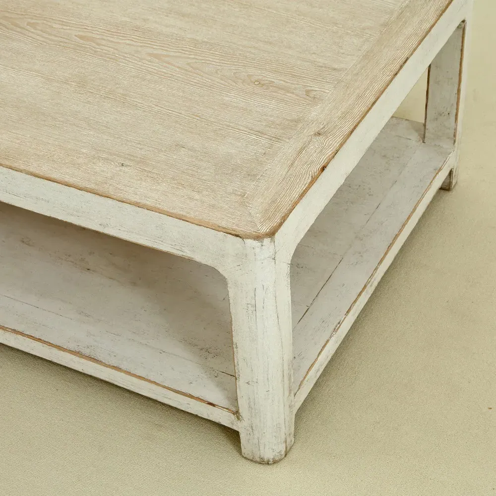 Odilia 2 Tier Rectangular Coffee Table - White, Pine Wood