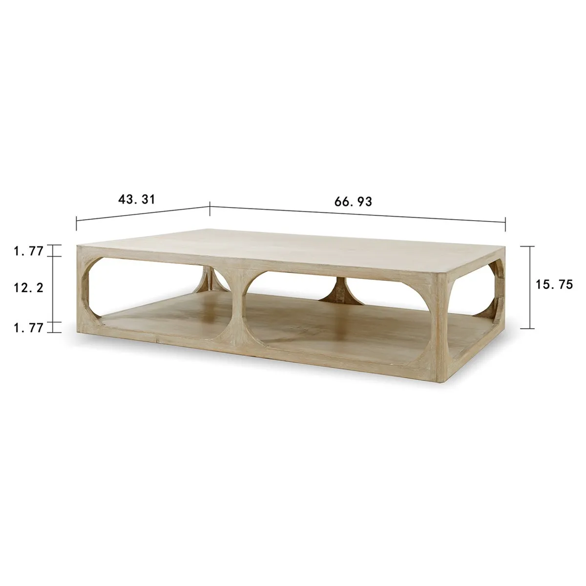 Odilia Large Rectangular Coffee Table - White, Pine Wood