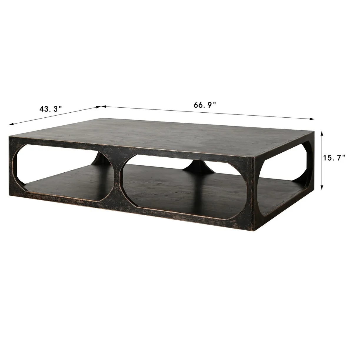 Odilia Rectangular Coffee Table - Black, Pine Wood